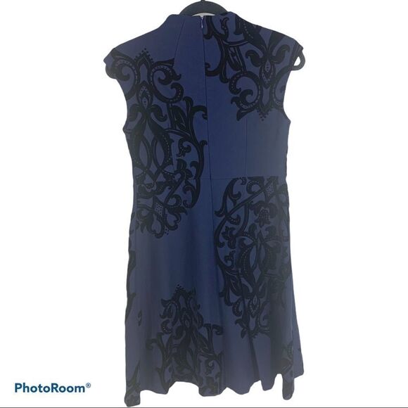 Chico's Navy Flocked Mock-Neck Sheath Dress - Picture 5 of 12